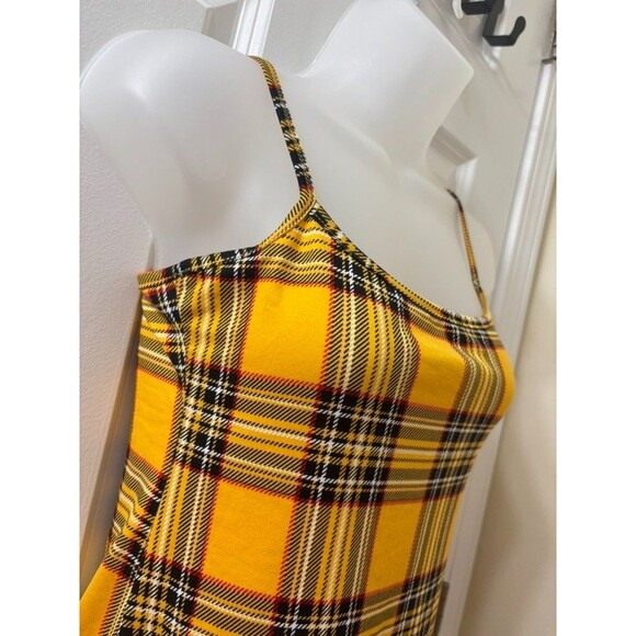 SEDUCTION WOMEN Y2K Bobycon tank Top Size M yellow plaid PREPPY GRUNGE FITTED - Picture 3 of 7